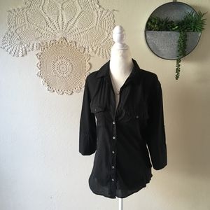 Standard James Perse roll sleeve ribbed button up